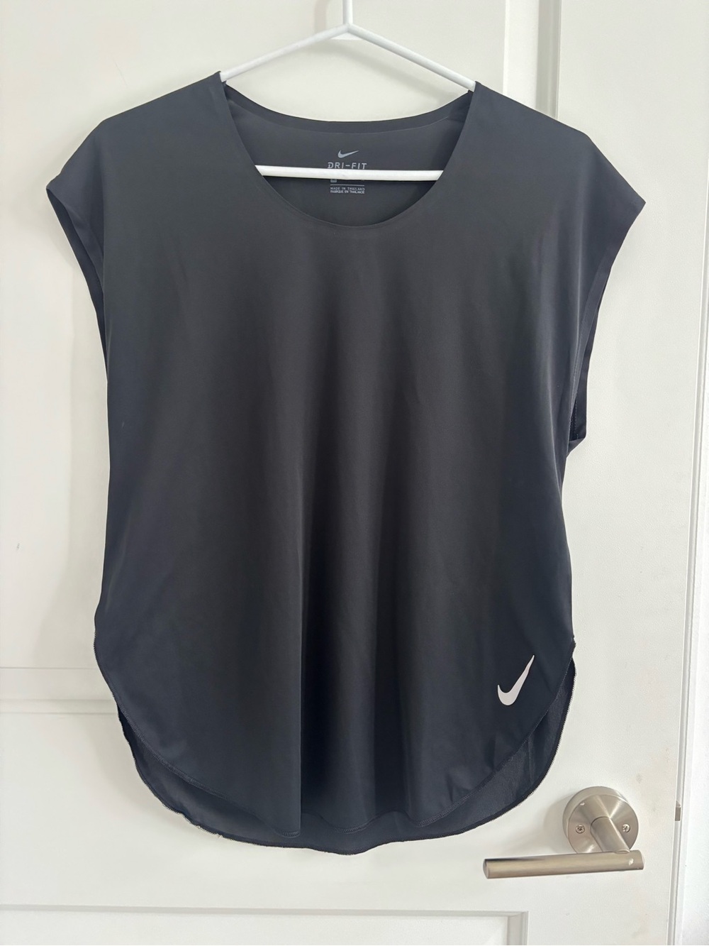 Nike Women's Black Short Sleeve Dri-FIT Tee with White Swoosh